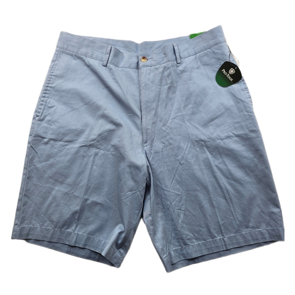 Pro Tour Golf Chino Shorts Mens 36 Blue 100% Cotton Flat Front Forever Blue‎ NEW